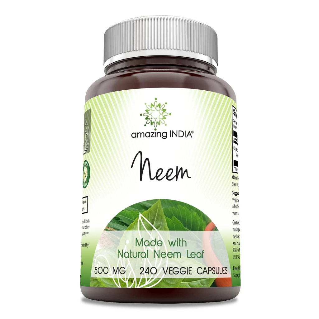 Erstaunlich Indien Neem (Made with Natural Neem Leaf) 500 mg Veggie Kapseln Ergänzung | Non-GMO | Gluten Free | Made in USA | Geeignet für Vegetarier (240)