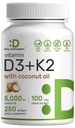 DEAL SUPPLEMENT Vitamin D3 5.000 IU + K2 MK7 100mcg Softgels | 2-in-1 Complex mit Virgin Coconut Oil | Unterstützt Herz, Knochen, Zähne & Immune Gesundheit | Einfach zu schlucken