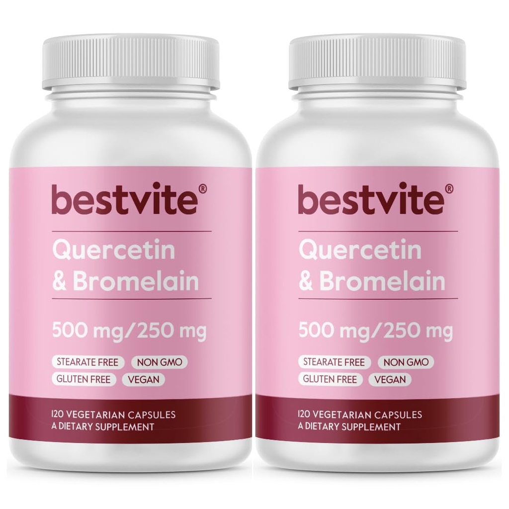 BESTVITE Quercetin mit Bromelain 500mg/250mg (240 Vegetarische Kapseln) (120 x 2) - Keine Stearaten - Kein Silikondioxid - Vegan - Nicht GMO - Glutenfrei