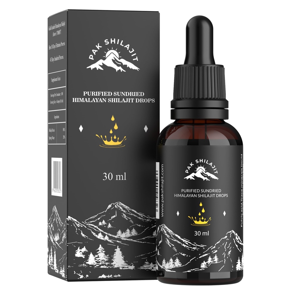 PakShilajit® Sun Dried Himalayan Shilajit Liquid Drops, die meisten Premium & Organic Gold Graded Shilajit Drops über 17000FT (30ML Pack), Reich an Fulvic Acid Humic Acid Natural Supplement