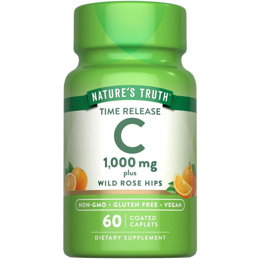 La vérité de la nature Vitamine C avec les hanches de rose 1000mg.60 Caplets enduits.