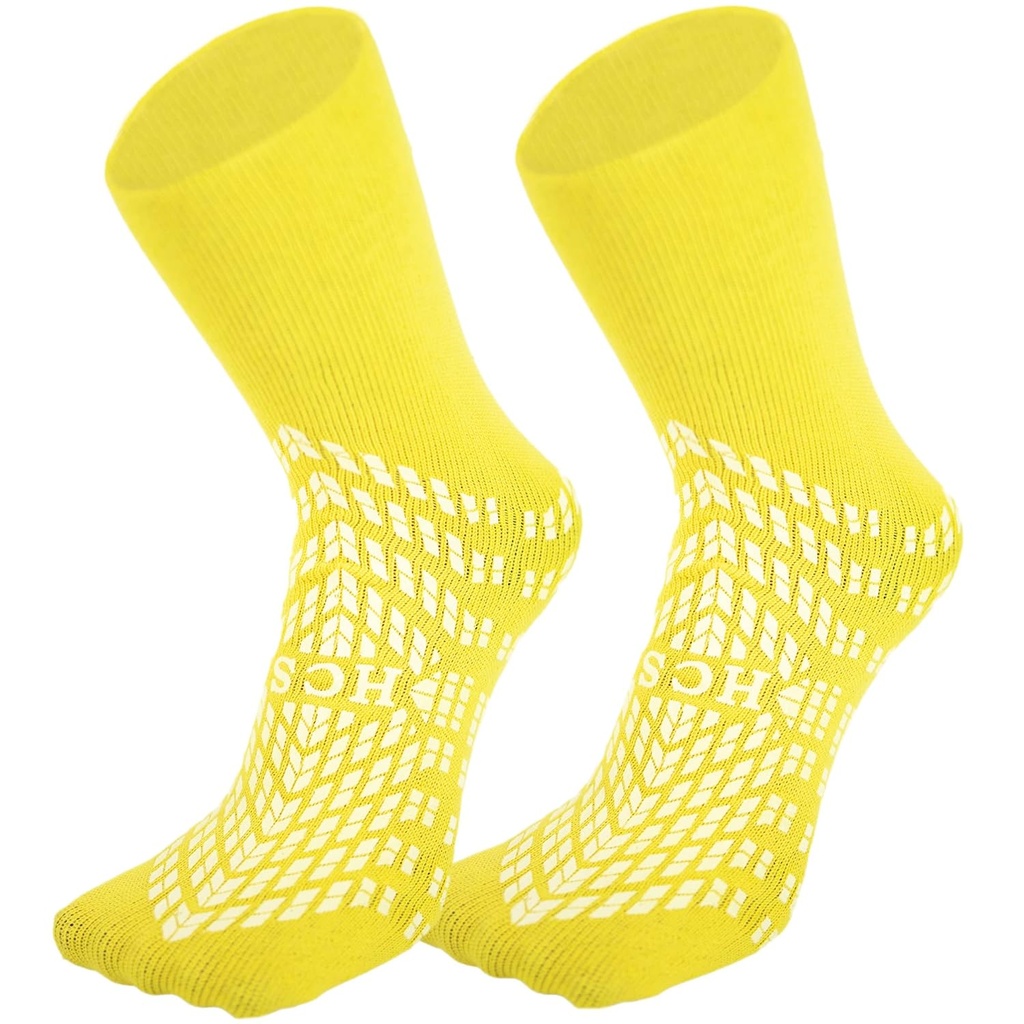 HCS Non-Slip Hospital Socken mit Griffen für Damen und Herren (6 Paare) - 360 All-Around Tread Non-Slip Sock, Ältere/Senioren - Hospital Grip Socken, Frauen, Männer - Fall Risk Patienten Pantoffeln (gelb, Regular)