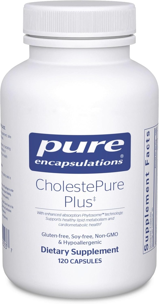Pure Encapsulations CholestePure Plus 120's - Unterstützt Lipid Stoffwechsel & Herz Gesundheit* - Berberine Supplement - mit Citrus Bergamotte - Glutenfrei & Non-GMO - 120 Kapseln