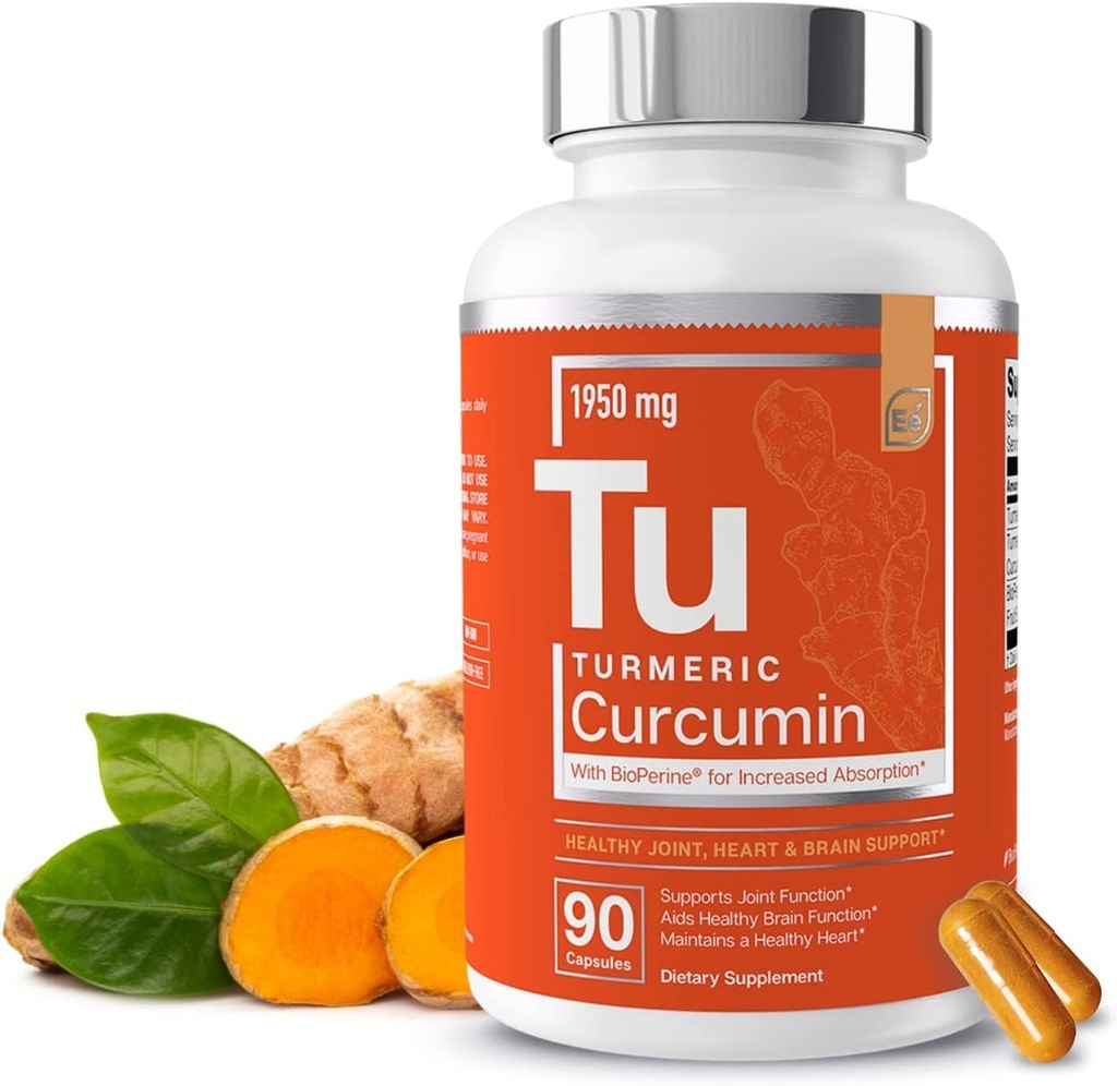 Wesentliche Elemente Kurkuma Curcumin - Gelenk, Herz & Gehirn Unterstützung - mit Bioperine für erhöhte Absorption 1950 mg - 90 Kapseln