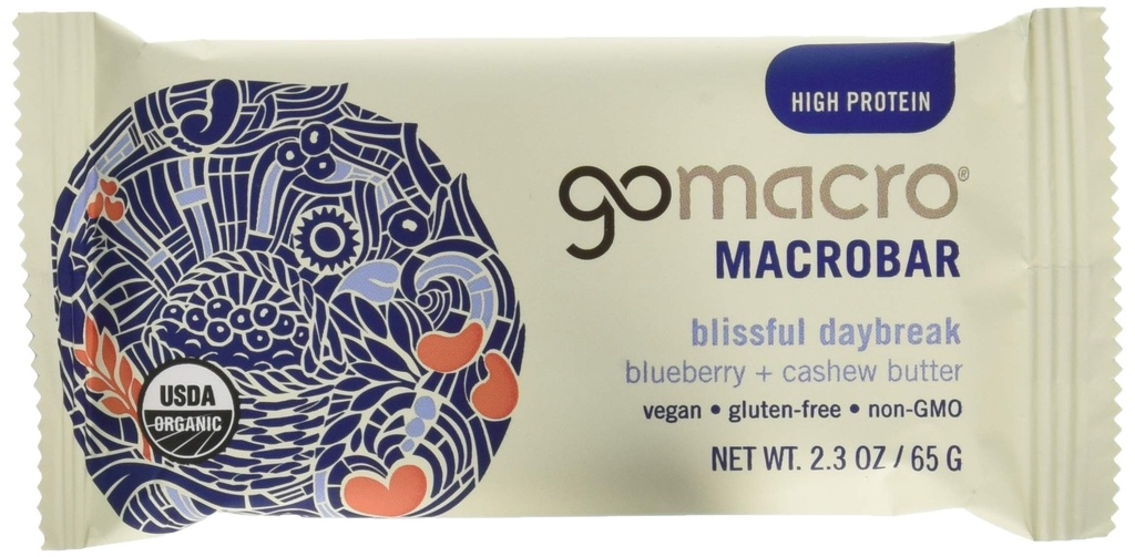 GoMacro Macrobar Organic Vegan Protein Bars - Blueberry + Cashew Butter (2.3 Unze Bars (Pack mit 12)