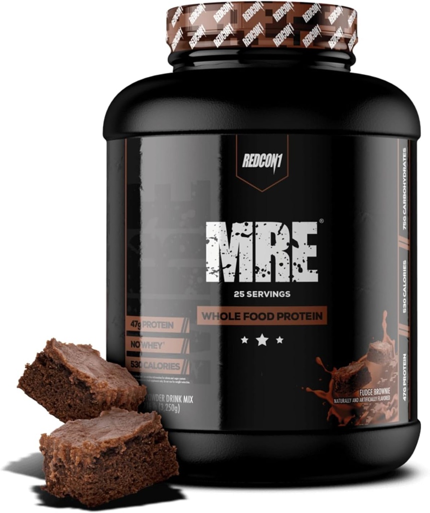 REDCON1 MRE Poudre de protéines, Fudge Brownie - Mélange de protéines de remplacement de repas fait avec l'huile MCT et des aliments entiers - Protéine avec ingrédients naturels pour aider à la récupération musculaire (25 portions)