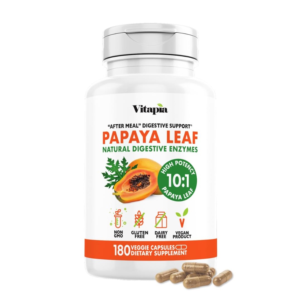 Papaya Fruit Enzyme Kapseln für Verdauung, Bloating Relief, Immununterstützung für Männer und Frauen - 1500mg Bio Papaya Pulver pro Servierung - 180 Veggie Kapseln - Non-GMO, Glutenfrei, Vegan-Friendly