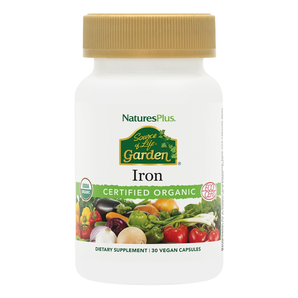 NaturesPlus Quelle des Lebens Garten zertifiziert Bio-Familie Eisen 18 mg Cap - 30 Vegan Kapseln - Pflanzenbasierte Eisenergänzung - Unterstützt gesundes Blut - Vegetarisch, Gluten-frei - 30 Portionen