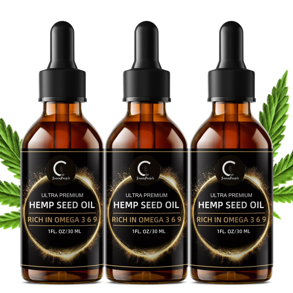 GPGP GreenPeople 3 Pack Natürliche Hanf Öl Extrakt, Immunsystem Unterstützung, Unterstützung Fokus und Energie und Unterstützung Nacht-Aktivitäten, reine Extrakt, reich an Omega 3&6&9 Fettsäuren