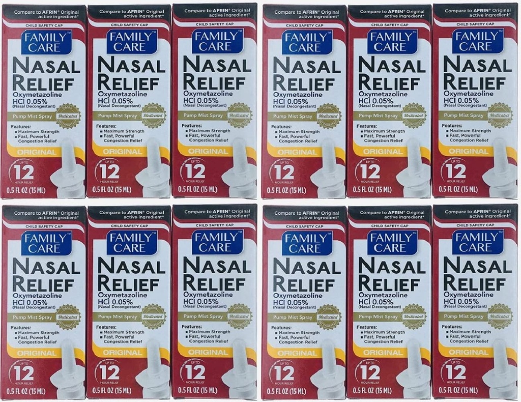 (12 pack) Nasal Relief Spray, 12 Stunden Pump Mist (Oxymetazolin HCL) 0,5 fl oz