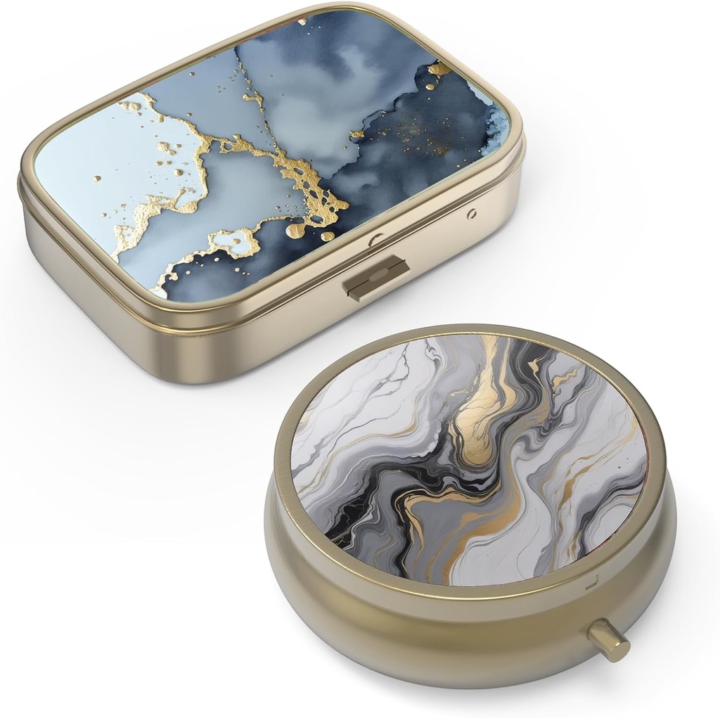 Pill Case Pill Box with Mirror Retro Small Pill Case for Purse or Pocket Bronze Pill Box or Vitamins, Fish Oil, Supplements, Pill Containe Travel Gifts（2PCS）