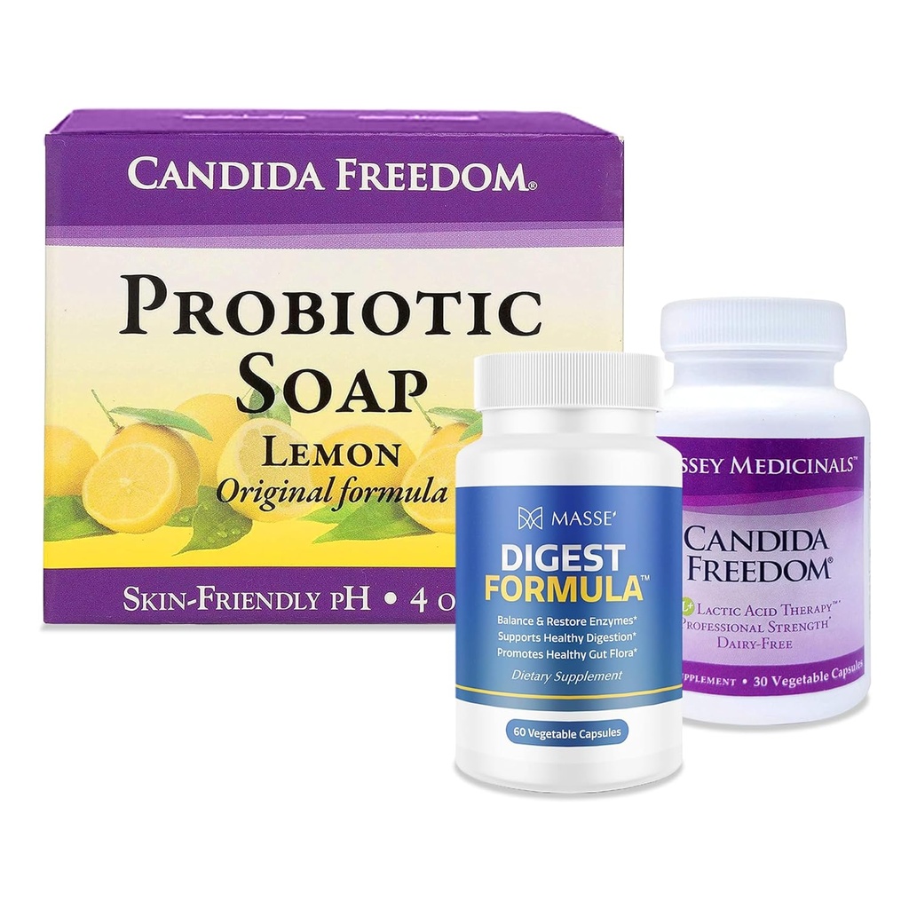 MASSE Nahrungsergänzungsmittel für Properdigestion - Probiotic Balance & Restore Formel und Probiotic Lemon Body Seife