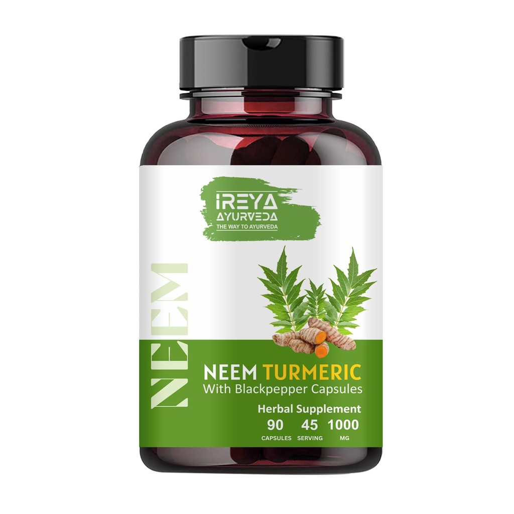 Capsules Neem & Turmeric (90 Capsules faites de poivre noir, Neem, Turmeric)