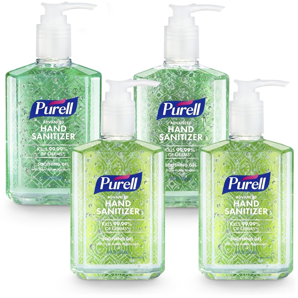 PURELL Advanced Hand Sanitizer Gel apaisant, parfum frais, 8 fl oz bouteille de pompe (paquet de 4), 9674-06-ECDECO