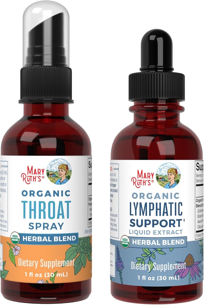 MaryRuth Organics Throat Spray (Unflavored) & Lymphatic Cleanse Drops | USDA Organic, Clean Label Project Verified® | Vitamine für Throat Relief, Immunität & Gesamtgesundheit | Vegan, Glutenfrei, Non-G
