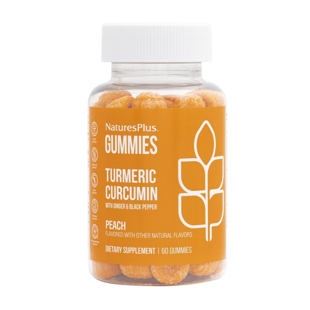 NaturesPlus Gummis Kurkuma - 60 Gummis, Pfirsich - Unterstützt Gelenk-, Verdauungs- und Herz-Kreislauf-Gesundheit - Vegan, Glutenfrei, Non-GMO - 30 Servierungen