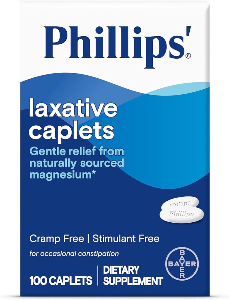 Phillips' Laxative Caplets, Mit natürlich Sourced Magnesium Supplement für sanfte Entlastung der okzisionalen Verstopfung, Cramp und stabilen freien Laxative, 100 Caplets