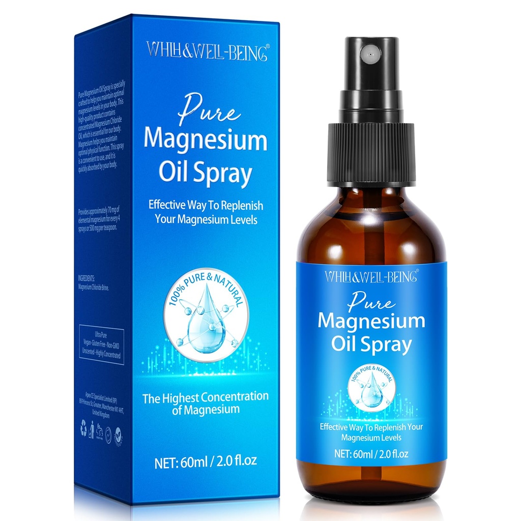 Spray de magnésium, Spray d'huile de magnésium pur pour les pieds, ingrédient naturel dans la bouteille de verre, facile à absorber et utiliser 1Pack