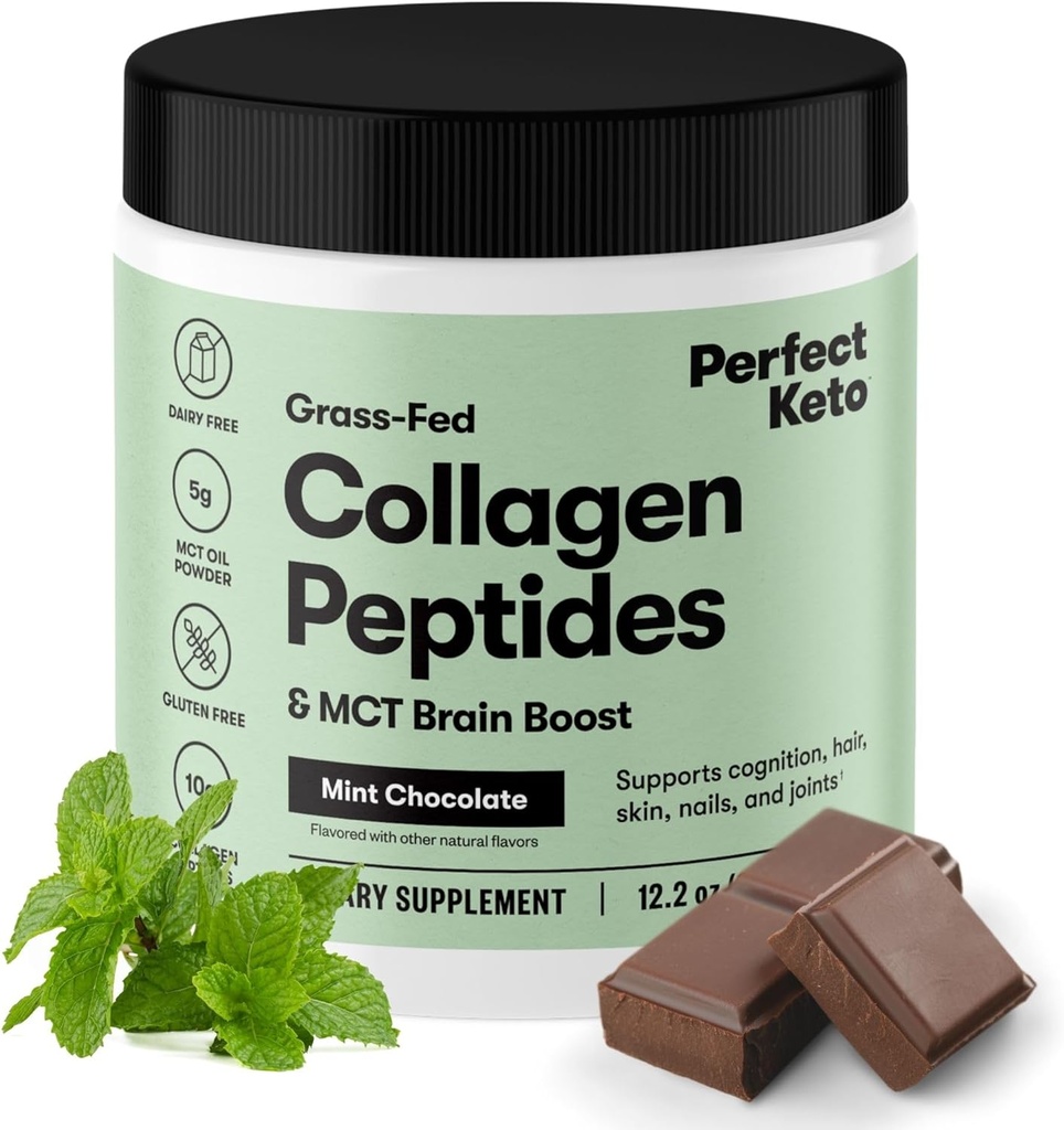 Perfect Keto Collagen Protein Pulver mit MCT-Öl - Grassfed, GF, Multi Supplement, Best für ketogene Ernährung, Verwendung als Keto Creamer, in Kaffee und Shakes für Frauen und Männer (Mint Chocolate)