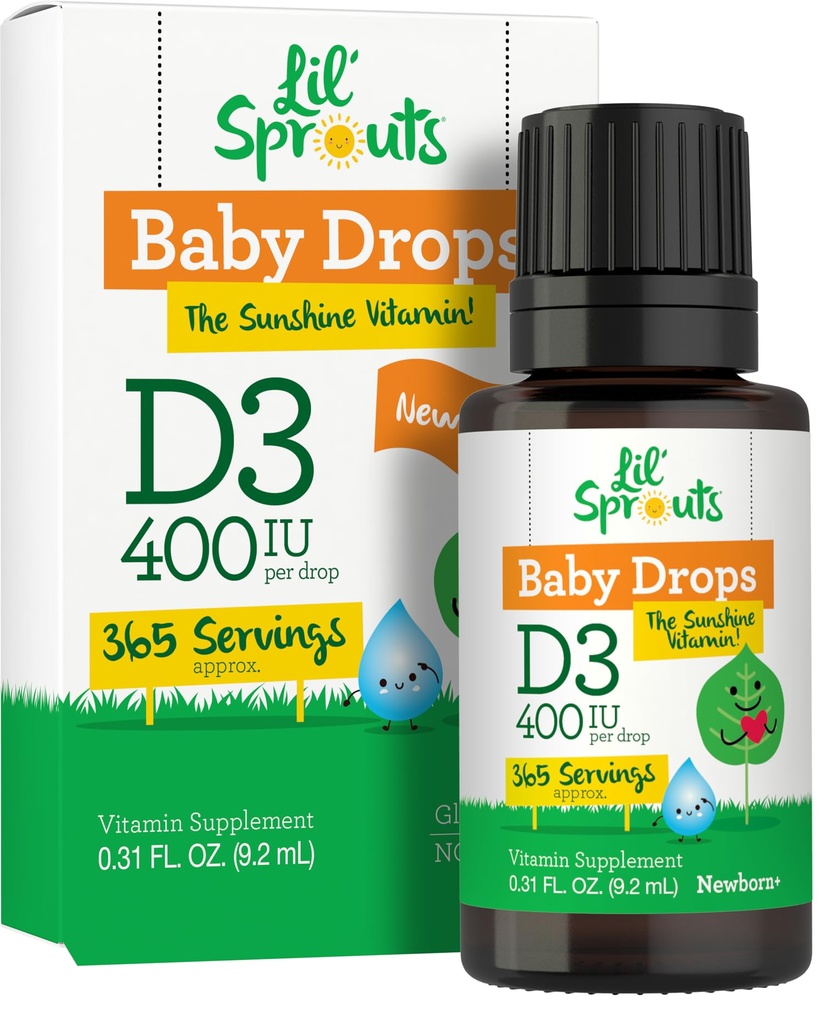 Carlyle Baby Vitamin D3 Flüssigkeitstropfen | 400 IU | .31oz (9.2 mL) 1 Jahr Versorgung (365 Portionen) | Vegetarisch, Non-GMO und Gluten frei von Lil' Sprouts