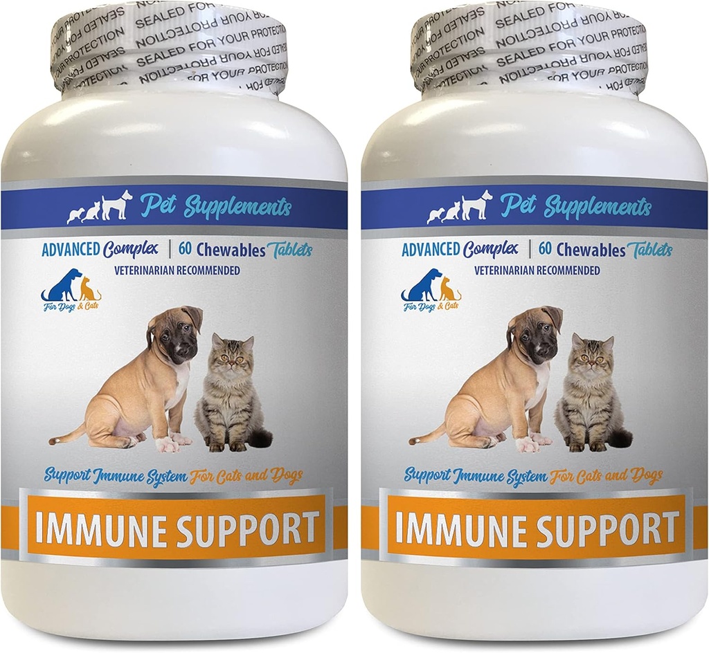 Support immunitaire pour chien - Support immunitaire en PET - pour chiens et chats seulement - naturel - VETS Choice - Supplément curcuma pour chien - 120 traites (2 bouteilles)