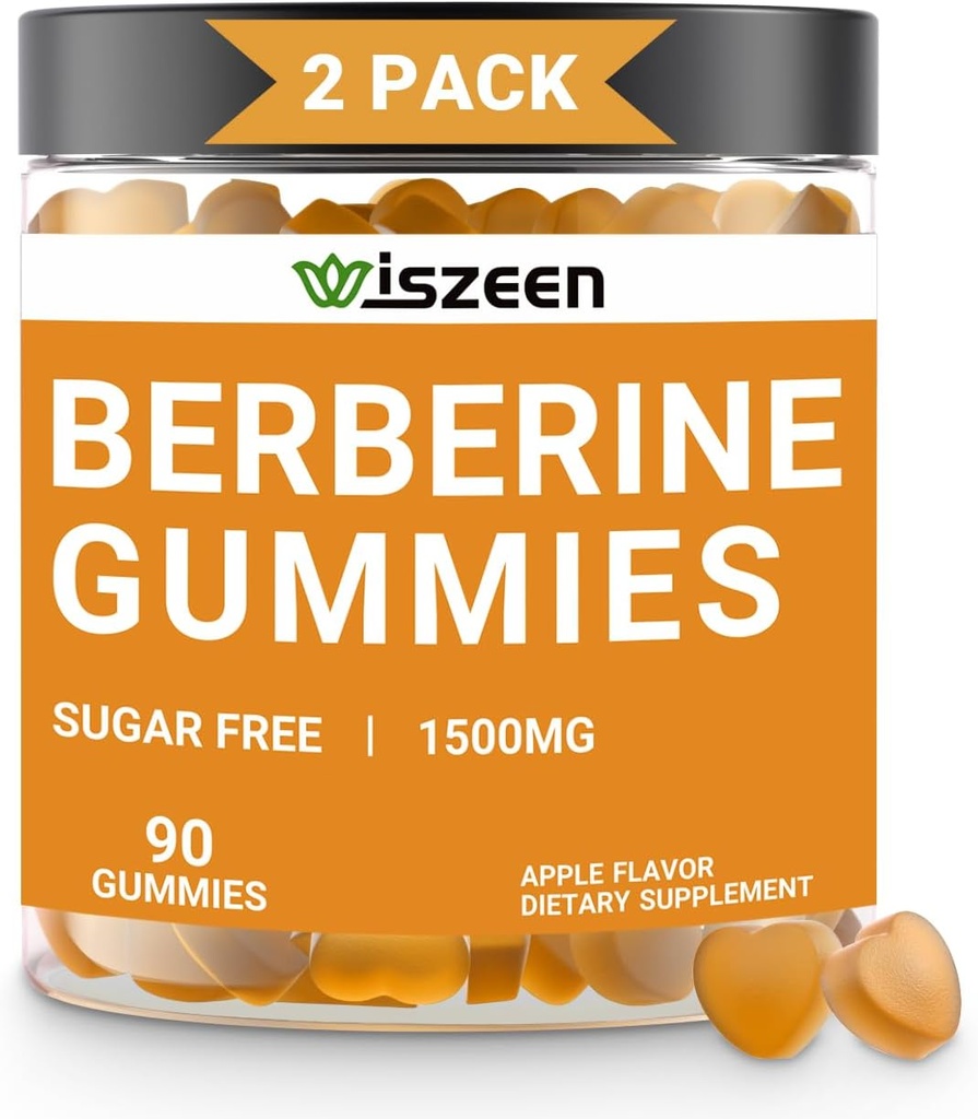 2 Pack Berberine Gummis, Sugar Free Berberine Supplement 1500mg mit Ceylon Cinnamon, Berberine Gummy für Erwachsene