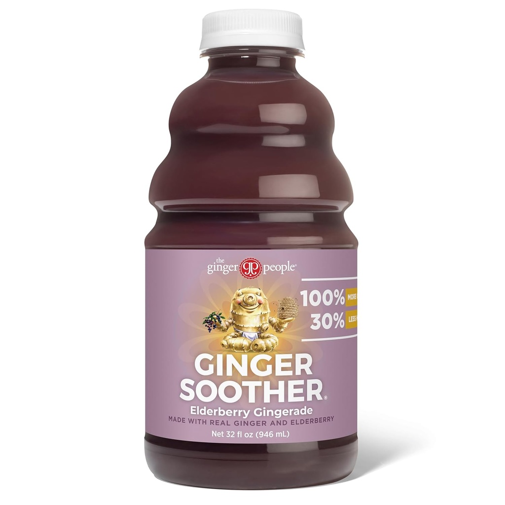 Ginger Soother Elderberry Gingerade – Immununterstützung, 30% weniger süß, mehr Ingwer, Real Simple Ingredients, Genießen Sie Hot or Cold - 32 Fl Oz Bottle (Pack mit 1)