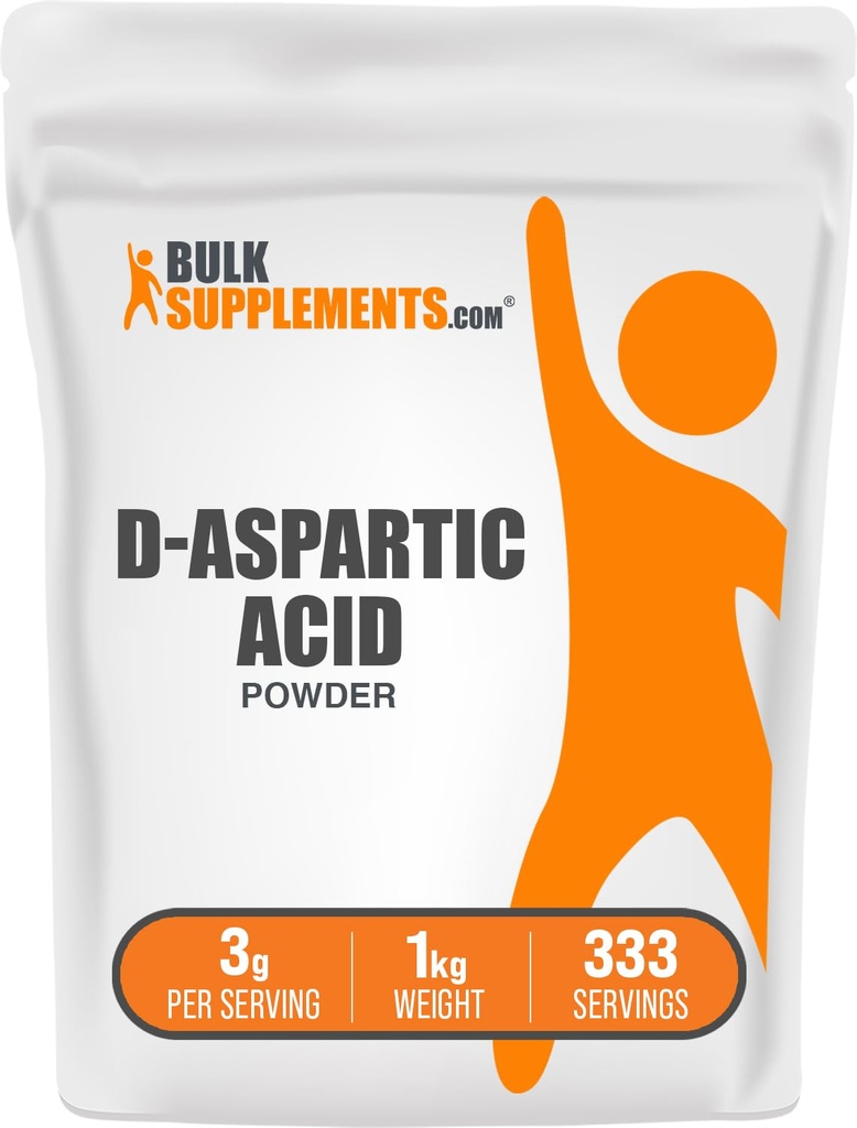 BulkSupplements.com Poudre d'acide D-aspartique - Supplément d'acide D-aspartique pour les hommes, acide amino non aromatisé - pur et sans gluten, 3g par portion, 1kg (2,2 lb) (paquet de 1)