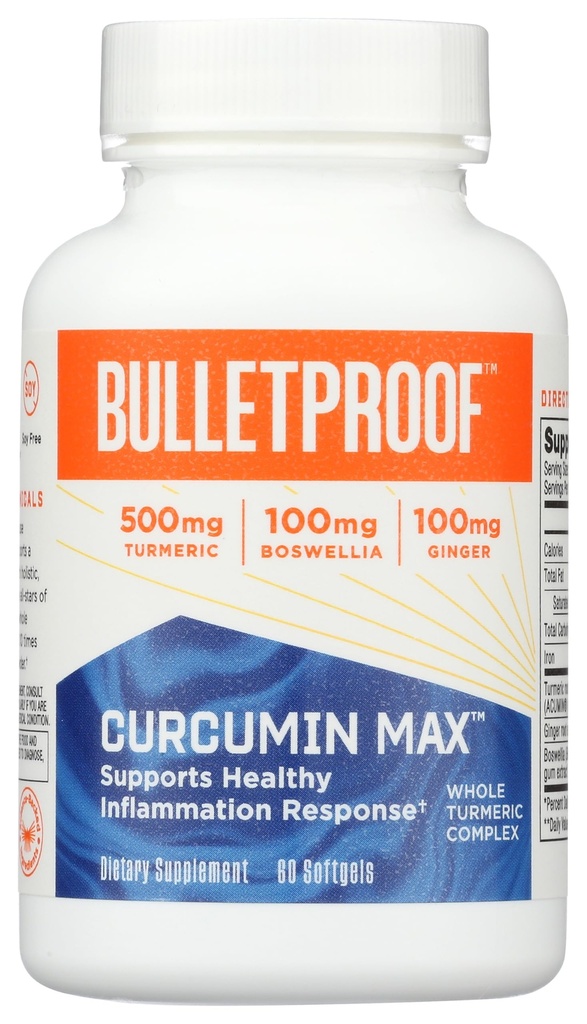 Bulletproof Turmeric Curcumin Complex Entzündungsreaktion Softgels, 60 Zähler, Keto-Ergänzung für Gelenk- und Entzündungsunterstützung, Antioxidans Unterstützung, Verpackung Mai Vary