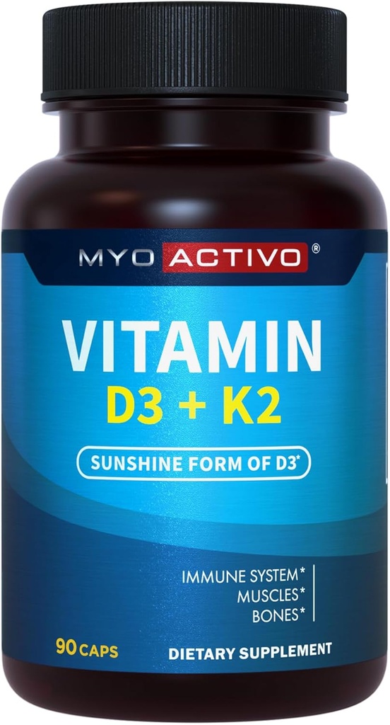 Vitamine D3 K2 Supplément 5000 UI et 200 mcg - Haute absorption D3, breveté MK7 et MK4, santé cardiaque, soutien immunitaire, 90 capsules végétariennes
