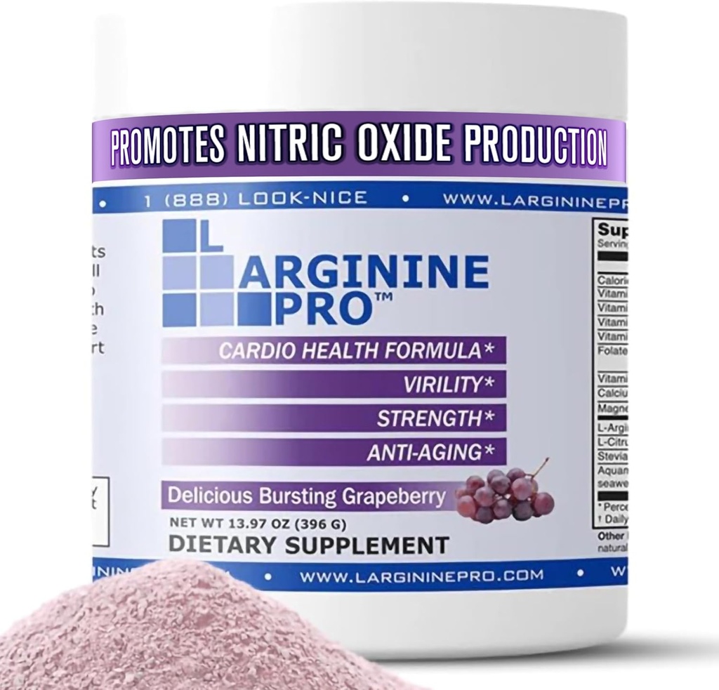 L-Arginine PRO | 5,500mg L-Arginine Plus L-Citrulline 1,100mg Grape Powder Drink Mix Supplement for Increased Nitric Oxide Production