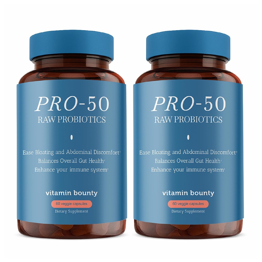 Vitamin Bounty Pro-50 Probiotic 50 Billion CFU - 13 Strain Supplement für Männer und Frauen + Präbiotika - Verdauungshilfe - Lactobacillus & Bifidobacterium - Delayed Release Capsules, 2 Pack