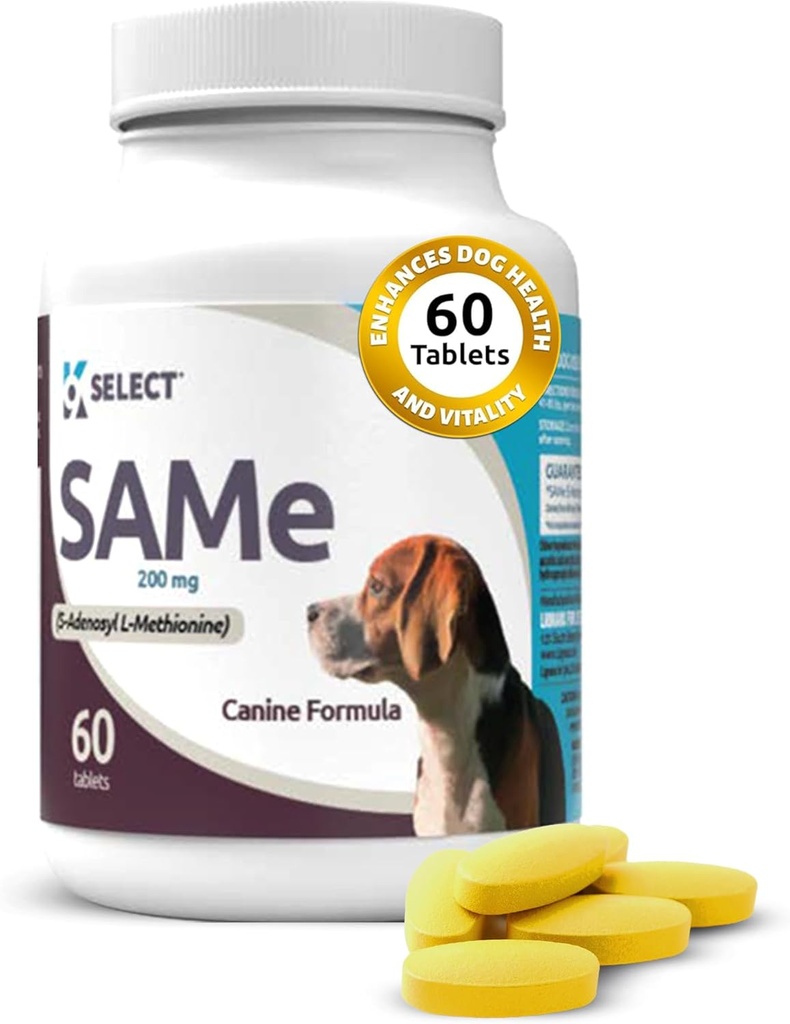 K9 Sélectionner SAM-e pour chiens adultes moyens et grands, 60 comprimés, 200mg S-Adenosyl L- méthionine active, pour chiens