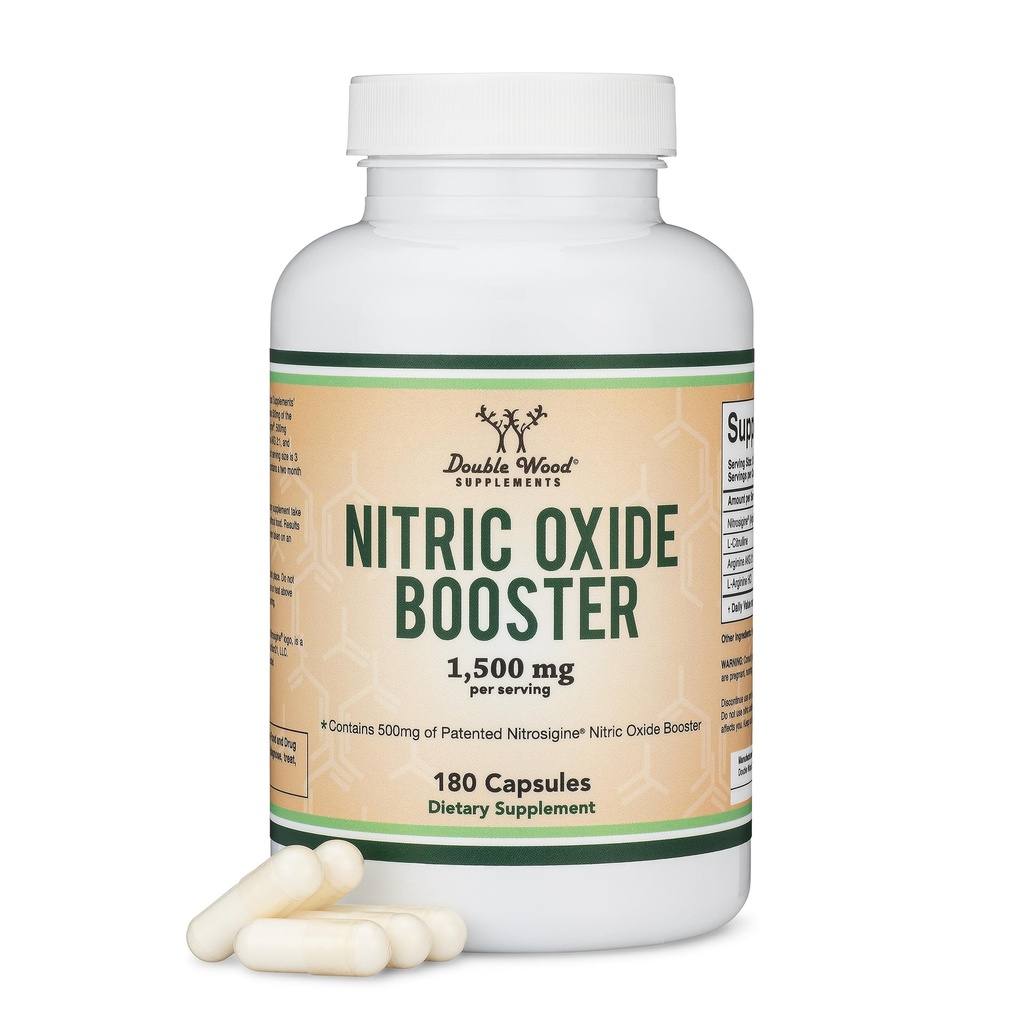 Nitric Oxid Supplement (Stim Free Pre Workout) - Nitric Oxid Booster mit Nitrosigin, L Arginin und L Citrulline (Klinisch untersucht, um No2 Nitric Oxide Flow) 180 Kapseln von Double Wood