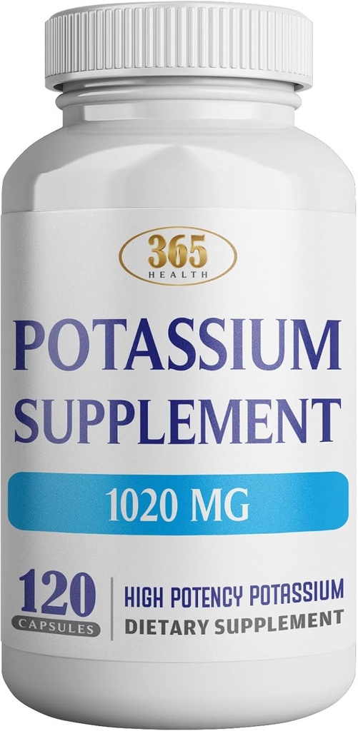 365 Gesundheit Kaliumergänzung 1020 mg | Kaliumbicarbonat | Non-GMO | Gluten Free | Made in USA | 120 Vegetarische Kapseln