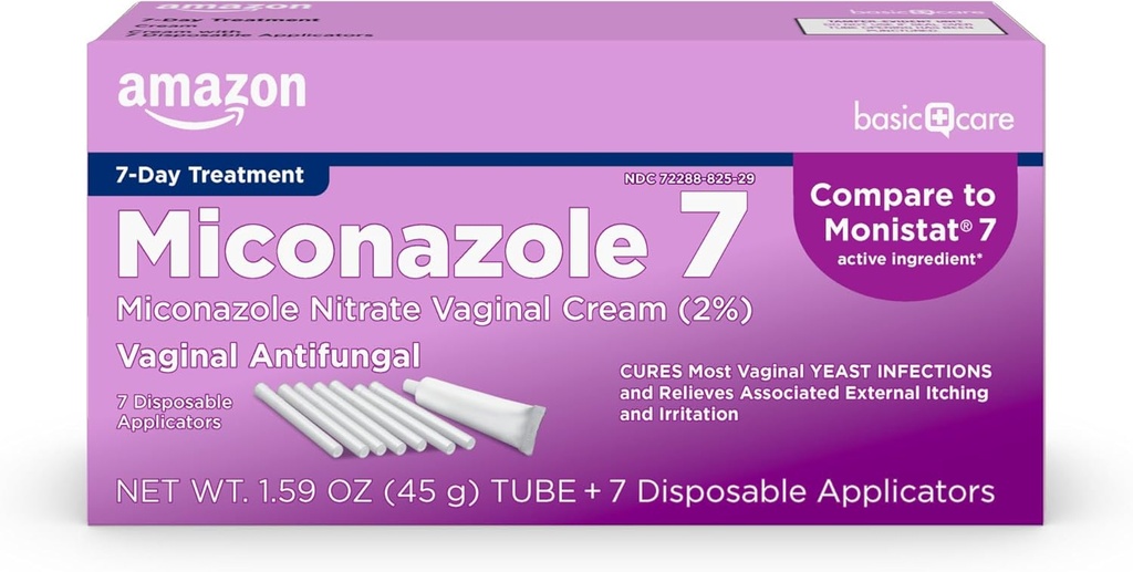 Amazon Basic Care Miconazole 7, Miconazole Nitrate Crème vaginale 2 Pour cent, 7 jours traitement de l'infection du levure pour les femmes, soins féminins, 1,59 once (paquet de 1)