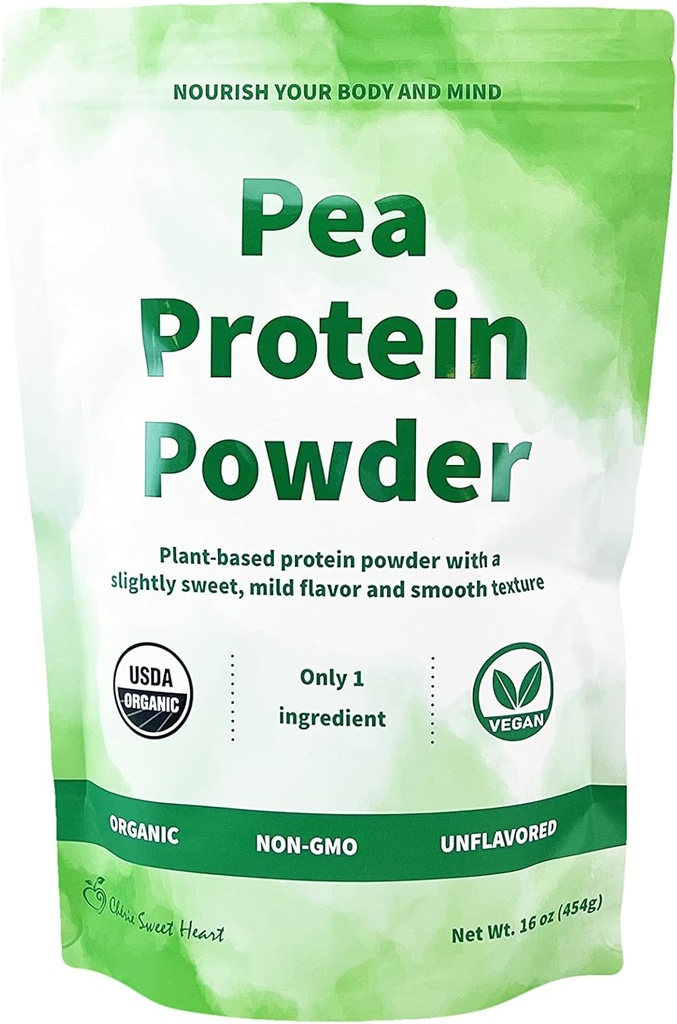 Cherie Sweet Heart Organic Pea Protein Powder 1 lb, 100% Non-GMO, Dairy-Free, Keto-Friendly, Glutenfrei, Sojafrei, Pflanzenbasiertes Protein