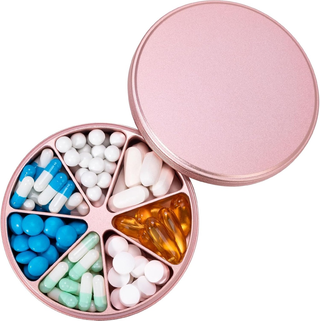 Metall Pille Organizer 7 Komponenten Pillenspender - Heavy Duty Pille Box Wasserdichte Pille Container große tägliche Pille Fall Medizin Halter für Medikamente Vitamine Fish Oils Supplements, 0.39lb (Pink)