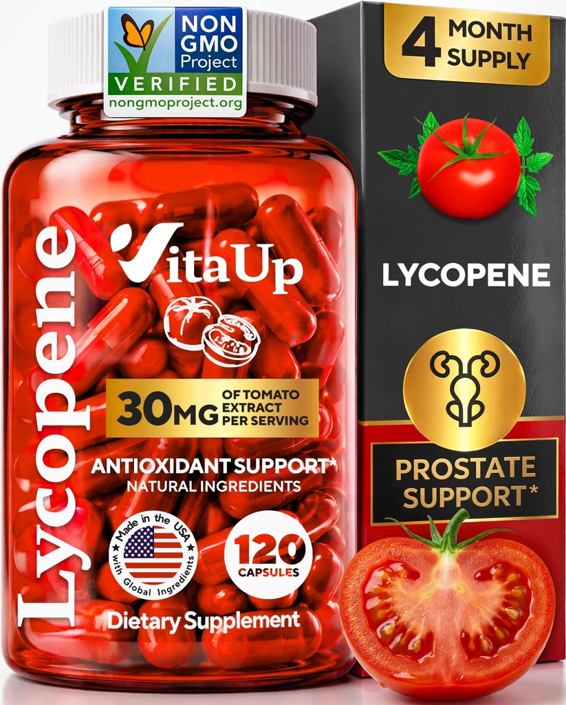 Lycopin Ergänzungen für Männer - USA Hergestellte Prostata Ergänzungen für Männer mit natürlichen Tomaten Extrakt - Non-GMO Lycopin Ergänzung für Prostata, Haut und Antioxidans Unterstützung - 120 Zähler