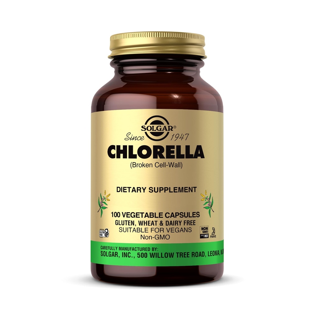 Solgar Chlorella - 100 Gemüsekapseln - Maximale Absorption - Non-GMO, Vegan, Glutenfrei, Kosher - 100 Portionen