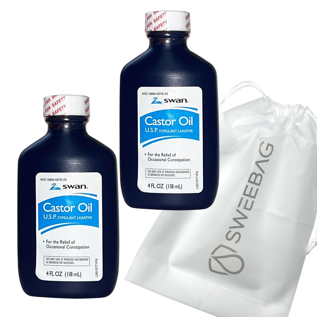 SWAN Castor Oil USP 100% stabiles Laxativ für Relief der okzialen Verstopfung 4 Fl Oz (Pack von 2) Plus Tasche stark und wasserdicht