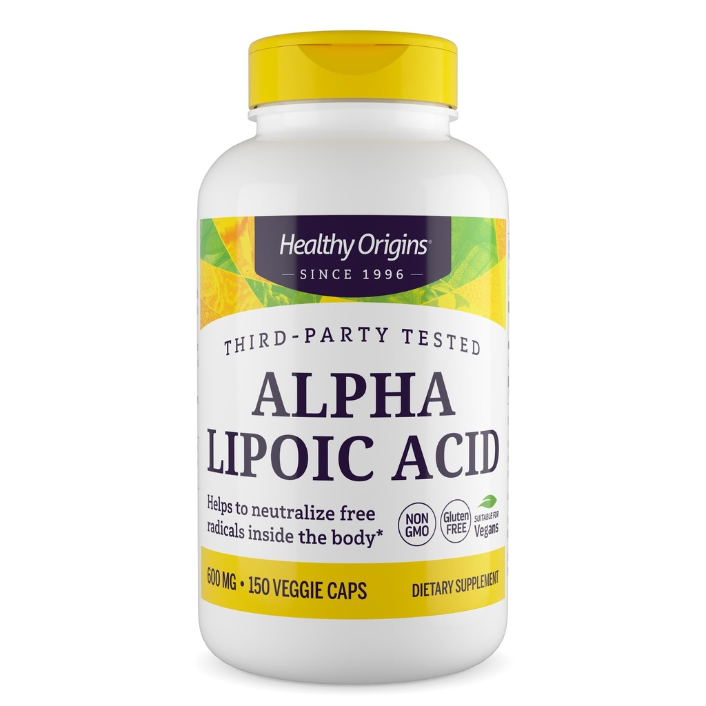 Origines saines acide lipoïque alpha, 600 mg - supplément acide lipoïque alpha - support antioxydant - supplément sans gluten - 150 gélules
