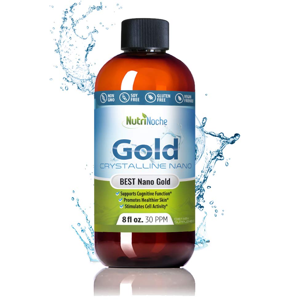 Complément organique liquide d'or colloïdal par Nutrinoche - 100% Pure Nano Gold Mineral - Soutient la clarté mentale, la concentration et la relaxation - Bouteille de 8 oz - Vegan, sans gluten - Crystalline - 30 ppm