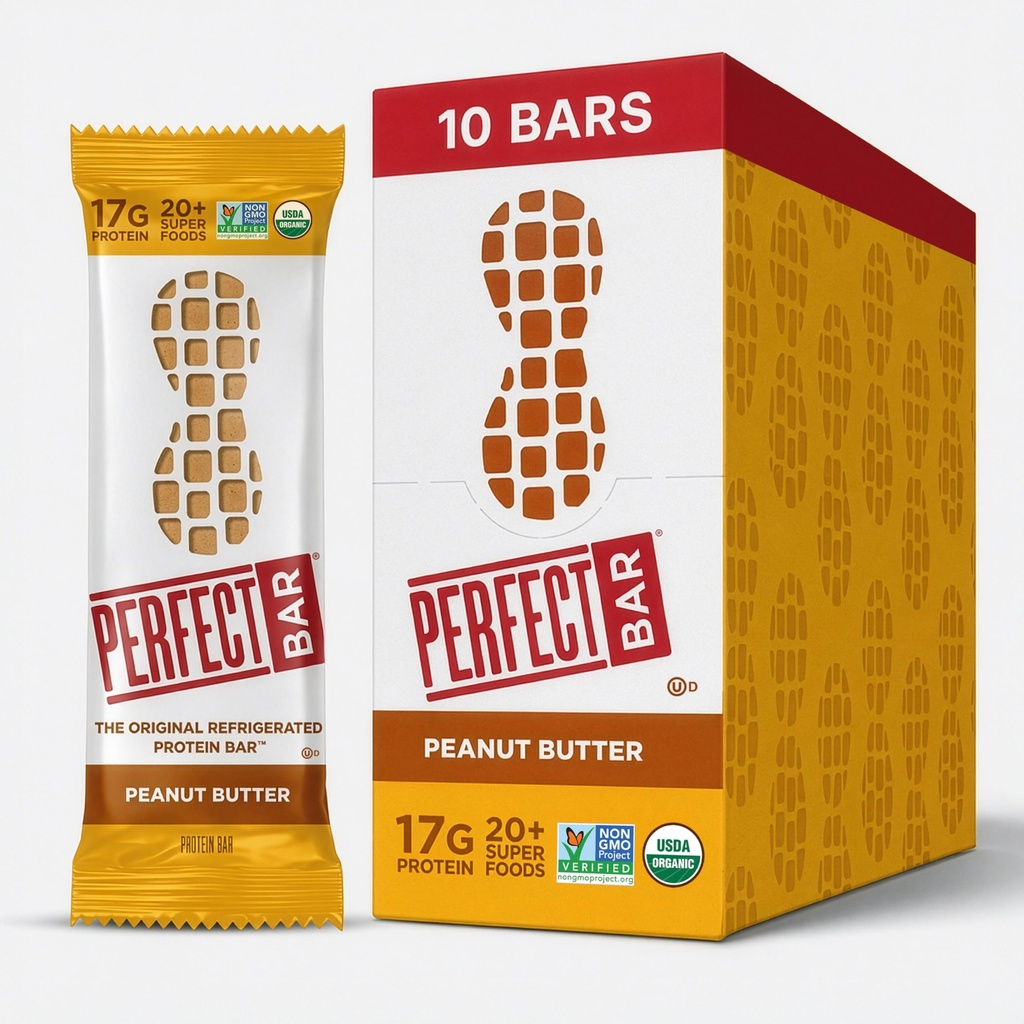 Barre parfaite, Barre de protéines de beurre d'arachide, haute teneur en protéines, biologique, sans gluten, sans soja, sans OGM, sans alcools de sucre, 2,5 Ounce Bar, 10 Compte