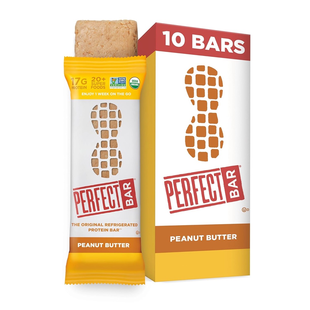 Barre parfaite, Barre de protéines de beurre d'arachide, haute teneur en protéines, biologique, sans gluten, sans soja, sans OGM, sans alcools de sucre, 2,5 Ounce Bar, 10 Compte