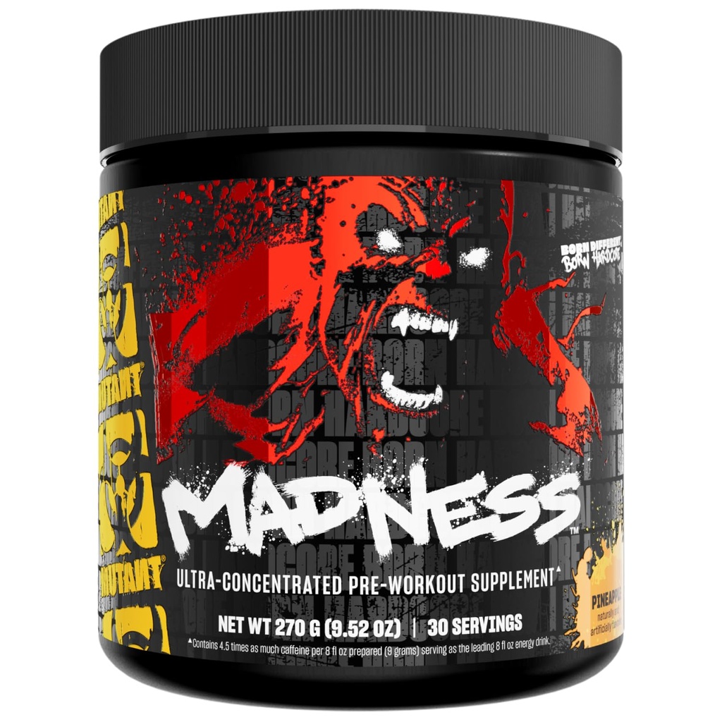 Mutant Madness | Pre Workout Powder Supplement Performance und Pump Blend enthält L-Citrulline, Beta-Alanine, Taurine, L-Tyrosine | 30 Servieren | Ananas
