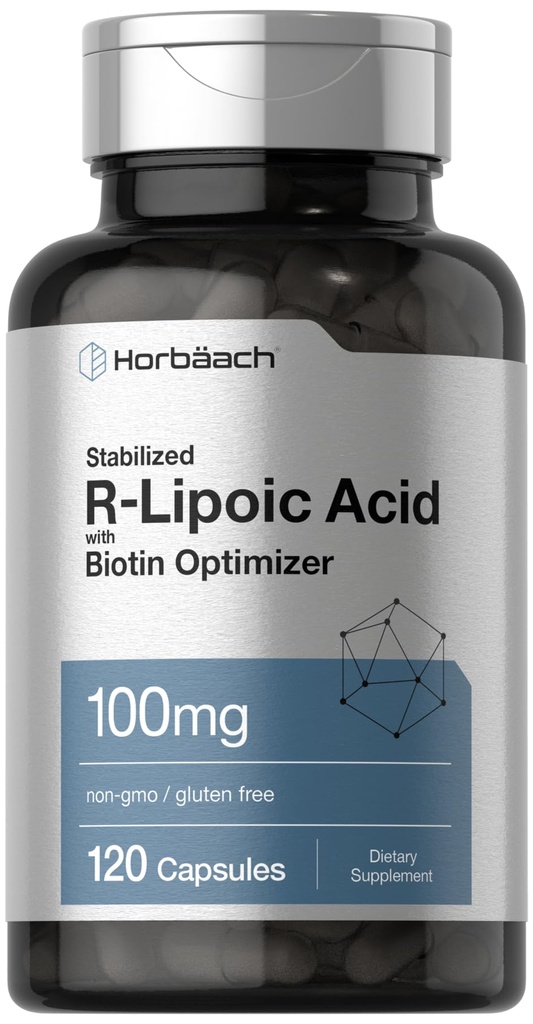Horbaach R-Lipoic Acid 100 mg de 120 capsules avec l'optimisation de la biotine
