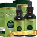 Gehen Sie Nährstoffe flüssiges Vitamin D3 mit K2 (MK-7) Tropfen & Kurkuma-Ease | Gesund, & einfach zu-Take flüssiger Kurkumaextrakt mit schwarzem Pfeffer & Ginger, Kurkuma-Flüssigextrakt