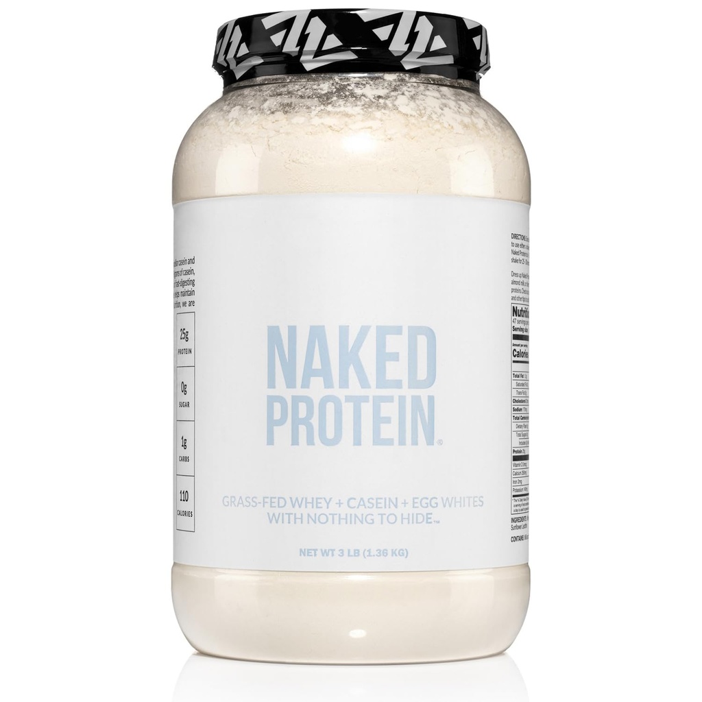 Naked Protein Powder Blend - Whey, Casein und Ei-Protein, Nur 4 Inhaltsstoffe, Non-GMO, No Soy, Glutenfrei, Keine künstlichen Süßungsmittel, Aromen oder Farben, Keto und Paleo Friendly - 3 LB