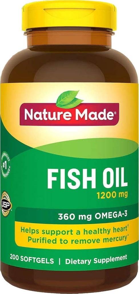 Naturgemachtes Fischöl 1200 Mg (360 Mg Omega-3) 200 Liquid Softgels